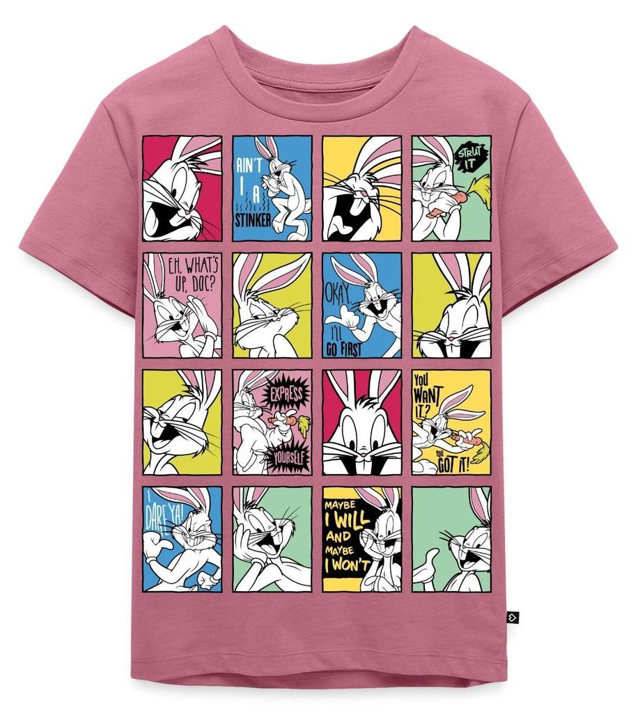 Spreadshirt Looney Tunes Bugs Bunny Kacheln Kinder Premium T-Shirt, 134/140 (8 Jahre), Mauve