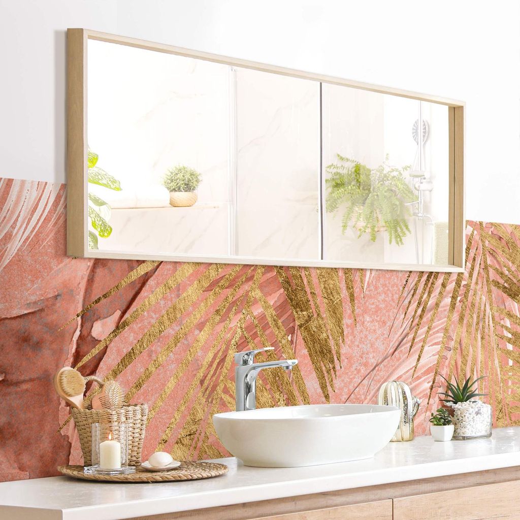 Wandverkleidung Bad originell selbstklebend - 0.35 mm Wandpaneel matt wasserfest Design rosa Tropisch Badrückwand fugenlos 210x60 cm
