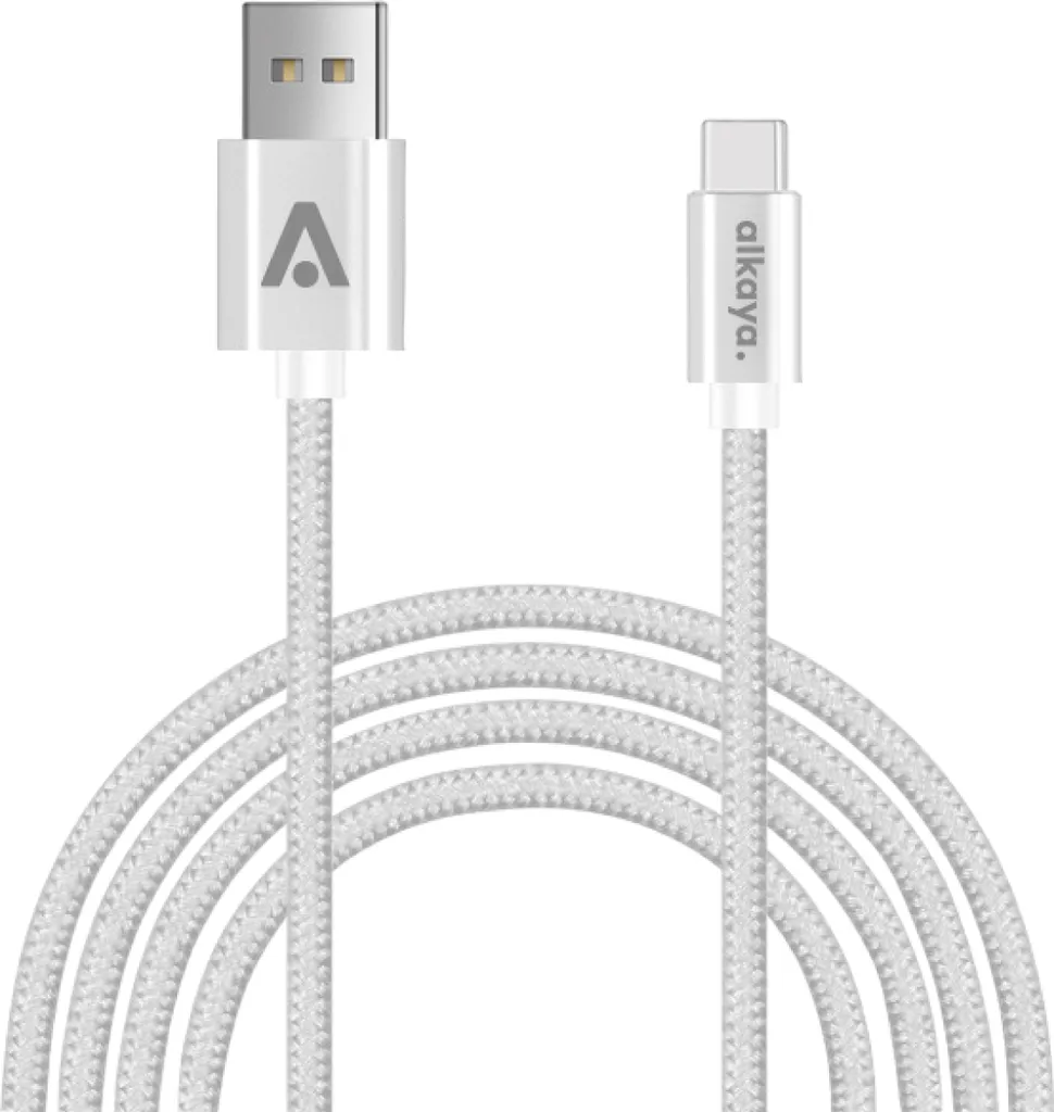 alkaya. Cavo di ricarica USB-C, cavo dati intrecciato bianco, compatibile con Samsung, Xiaomi, Sony, Google, Huawei - 1m/15W