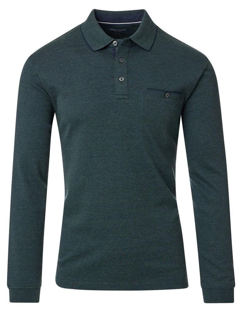 CASAMODA Herren Poloshirt Langarm Polokragen Casual Piqué Grün M