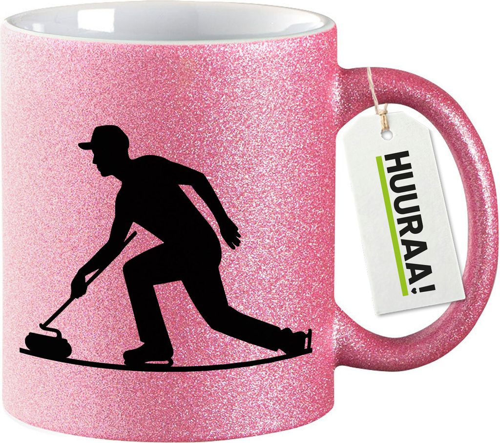 Huuraa Glitzertasse Curling Silhouette 330ml Pink Keramik Kaffeebecher Geschenkidee