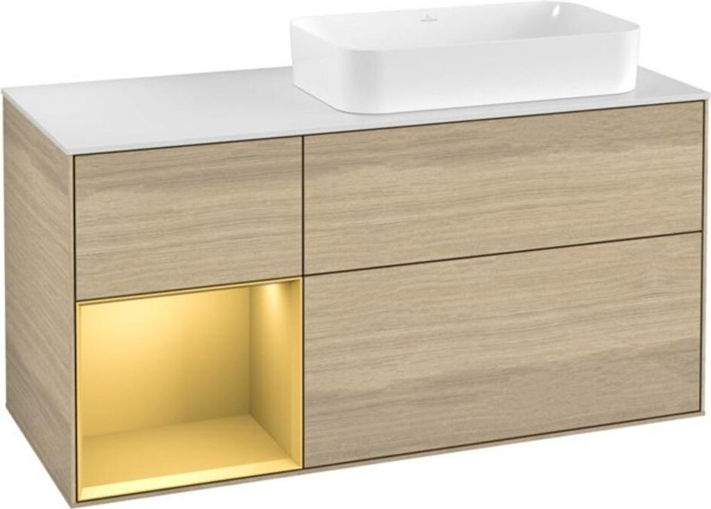 V&B Waschtischunterschrank Wandbeleuchtung Finion 120cm, Pl wh. m, Reg li gol m, Oa ven