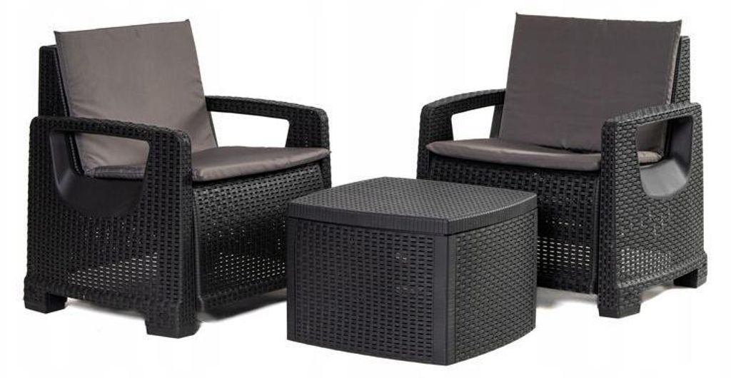 Möbelset VALERIA CORCIANO anthrazit für Terrasse, Balkon 2 Sessel + Tisch