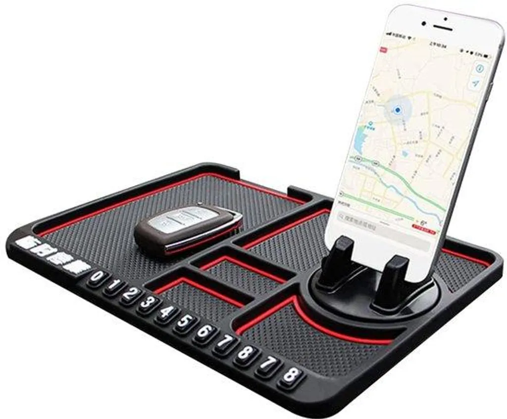 Tapis de rangement voiture antidérapant avec support smartphone intégré