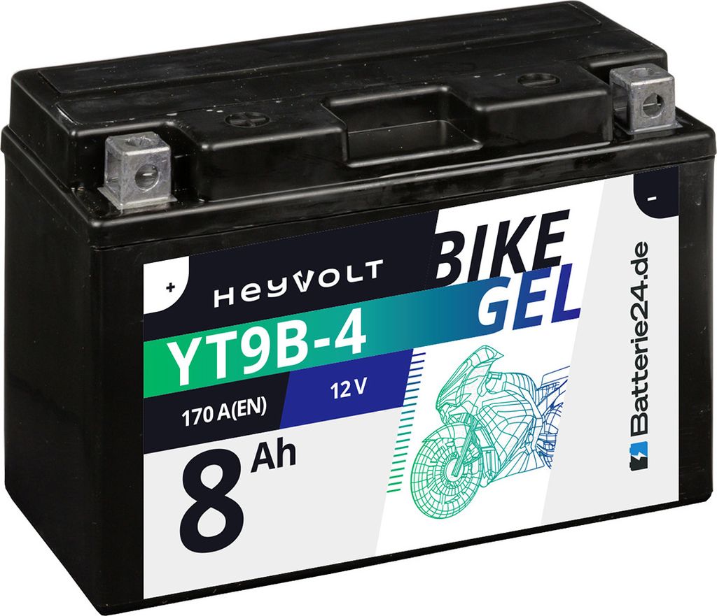 HeyVolt BIKE GEL Motorradbatterie YT9B-4 12V 8Ah