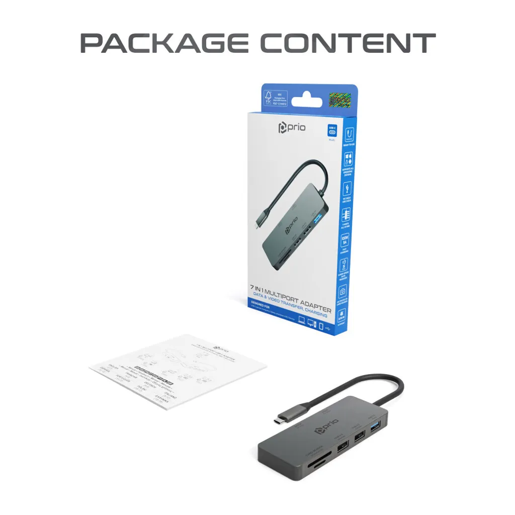 Docking Station USB-C Prio 7in1 Alluminio - Alta Velocità e 4K - 5