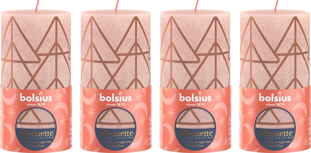 Bougies Rustik Print 13cm décor arbre et teinte rose nébuleux set 4