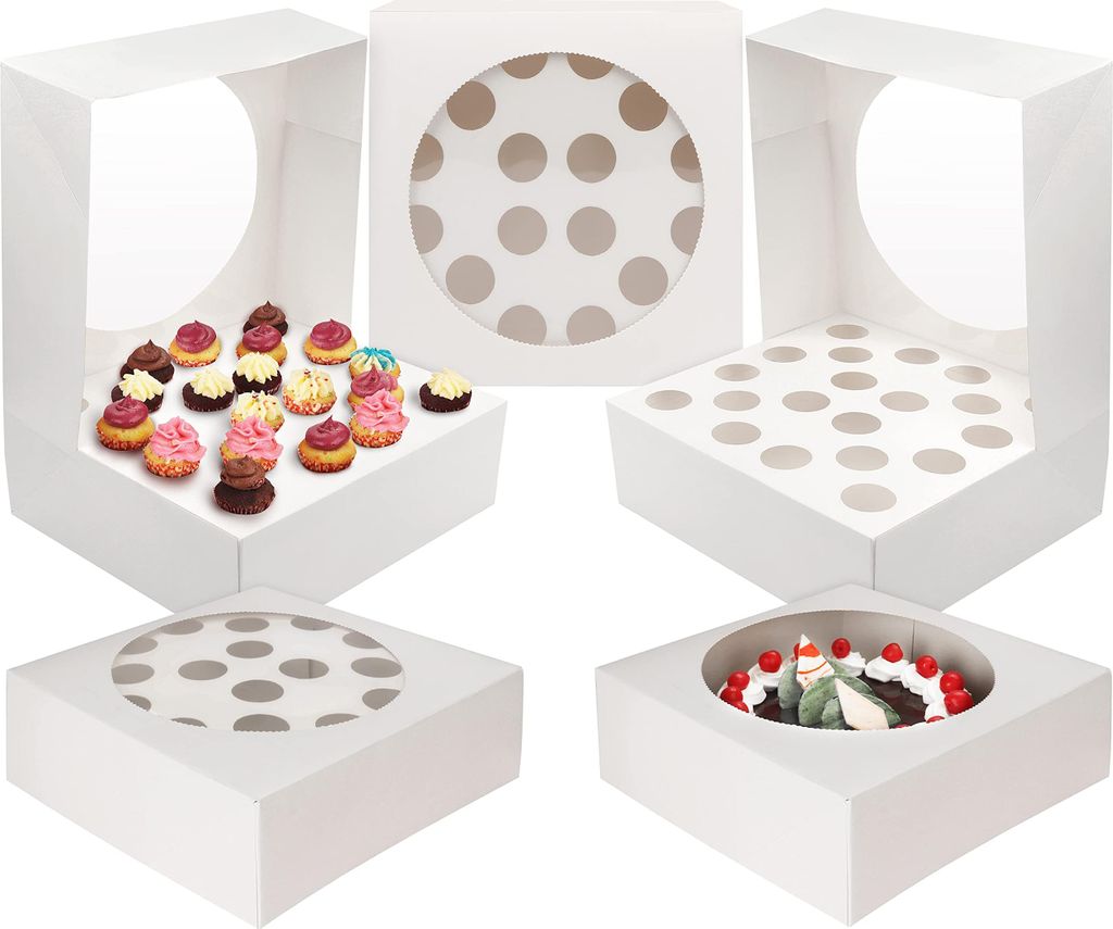 Kurtzy Weiße Cupcake Transportbox Karton mit Sichtfenster(5er Pack) - Muffin Box Karton für 20 Einzelne Mini Kuchen oder eine Große Torte - Torten