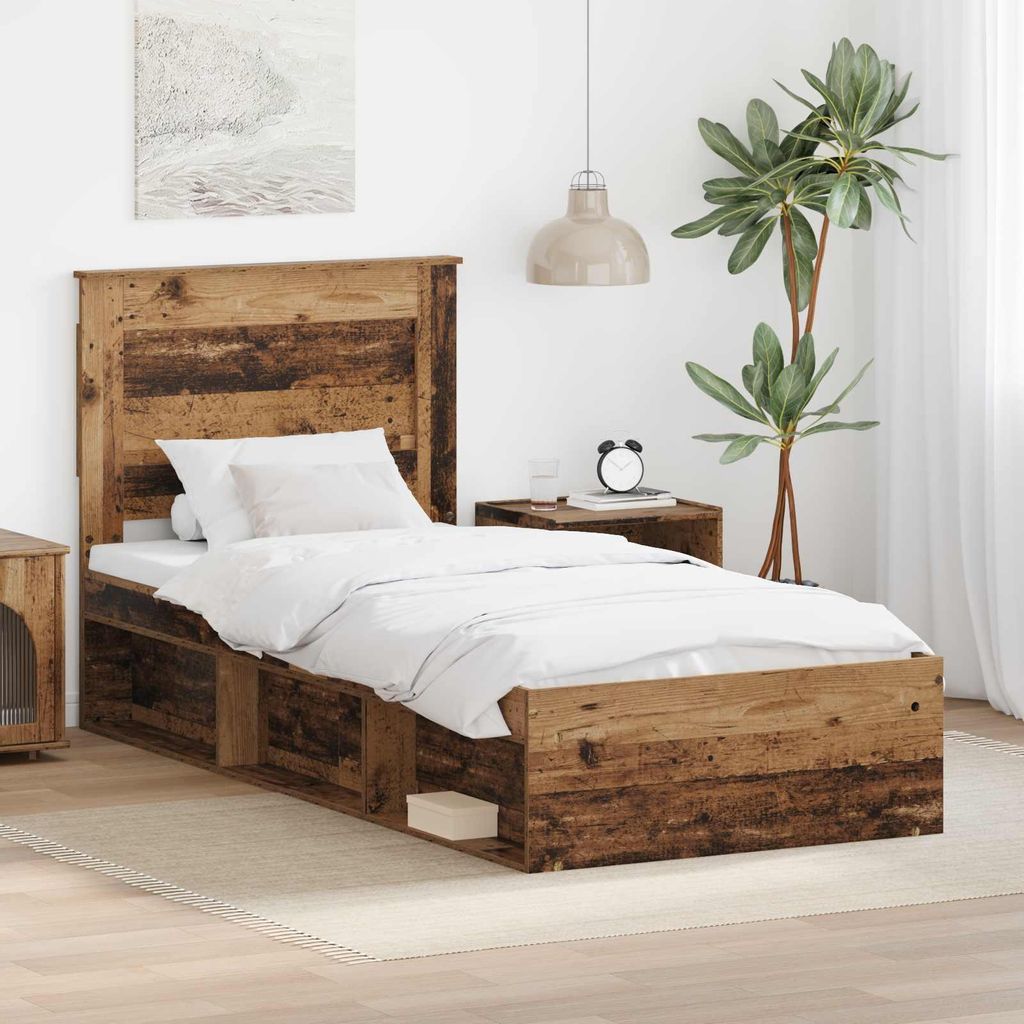 "Schlussverkauf" Einzelbett 1 PLACE - bettrahmen moderne - Altholz 75x190 cm Massives Kiefernholz C1804