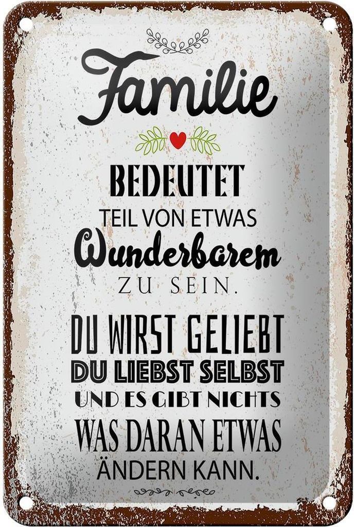 Blechschild Familie Teil von etwas wunderbarem, 18 x 12 cm, Blechschilder Spruch Glück Weisheit