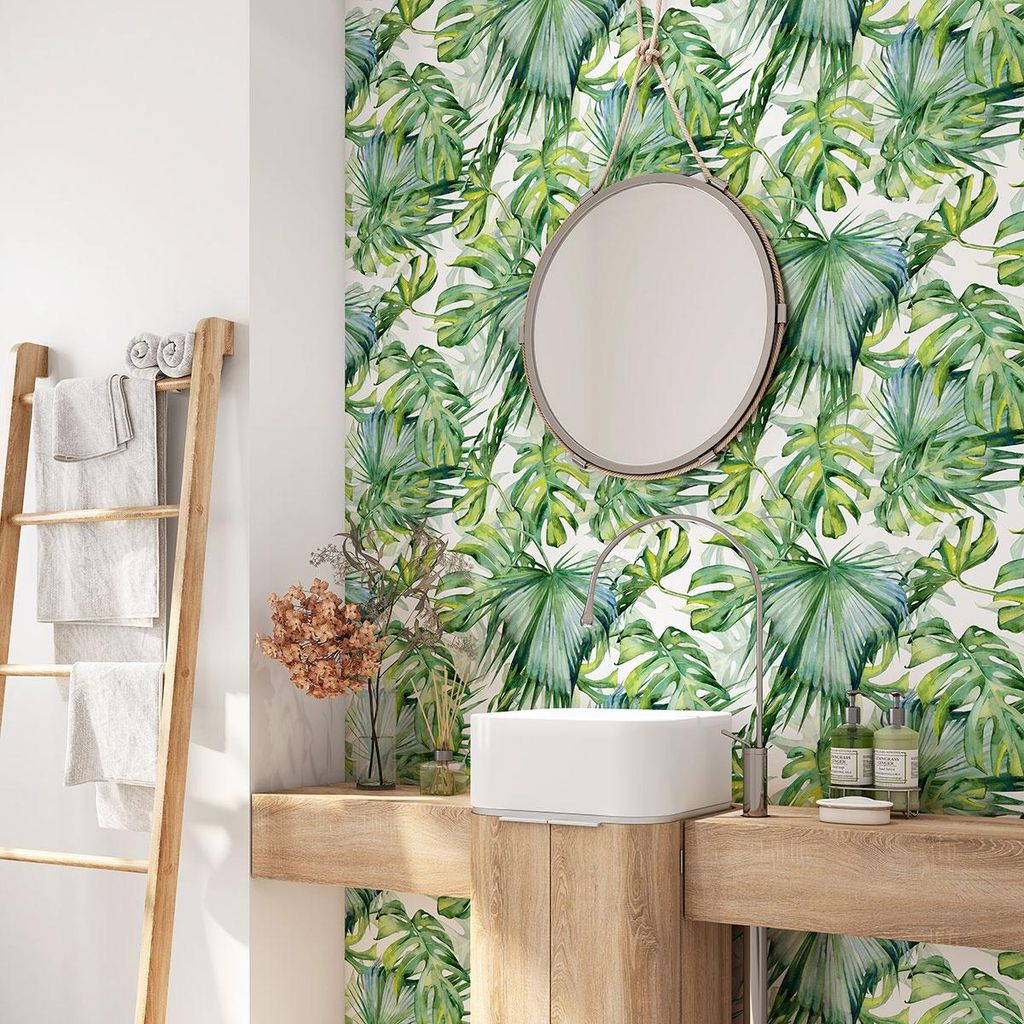 Klebefolie für Badezimmer – Lumaléa – Tropische Bl?tter – Klebefolie + MATTE Schutzfolie – 65 x 65 cm