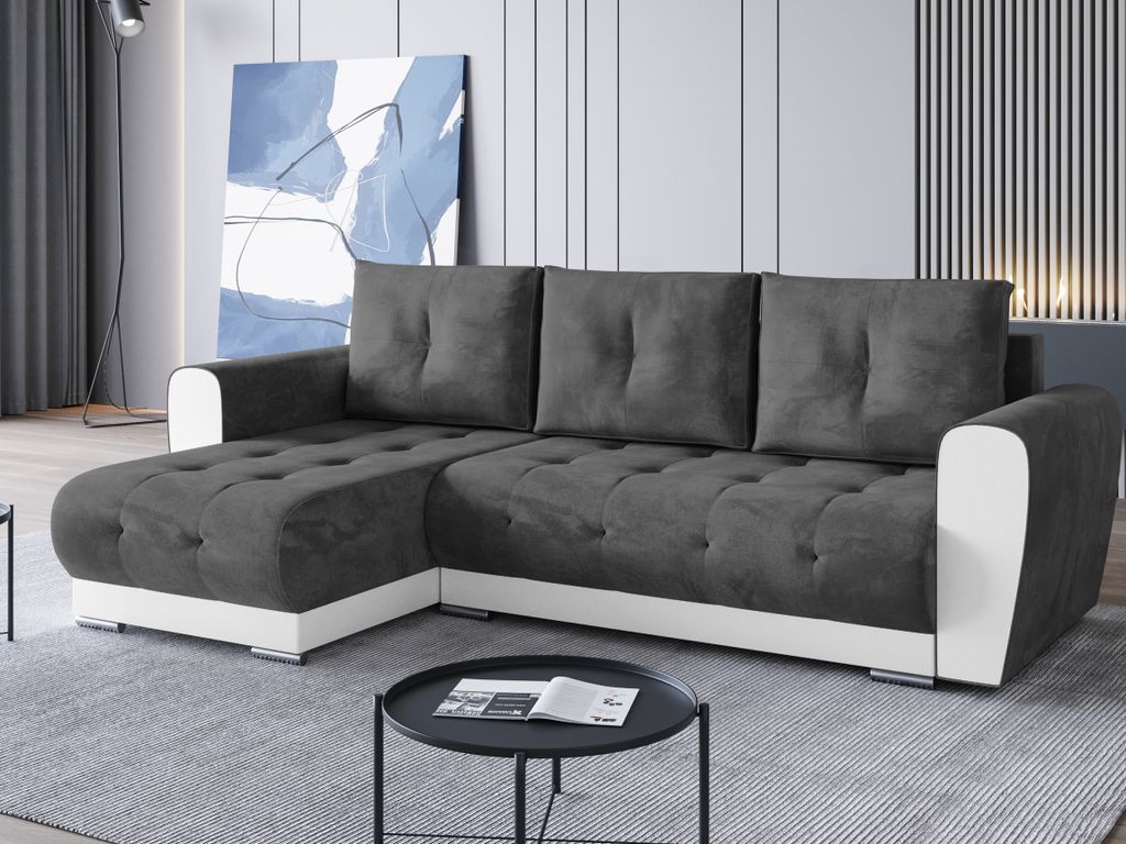 BroMARKT Ecksofa DOMI Schlaffunktion Bettkasten L-Form 250x151x72cm Grautöne