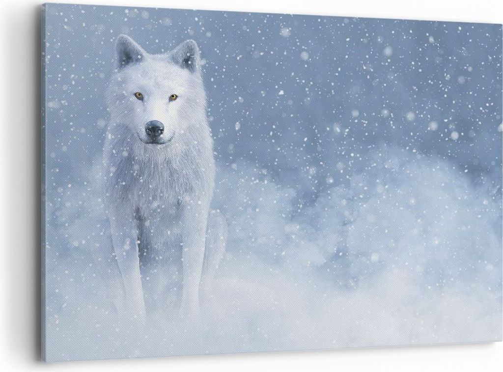 Bild auf Leinwand - Leinwandbild - Einteilig - Weiß Wolf Schnee - 100x70cm - Wand Bild - Wanddeko - Wandbilder - Leinwanddruck - Bilder - Wanddeko...