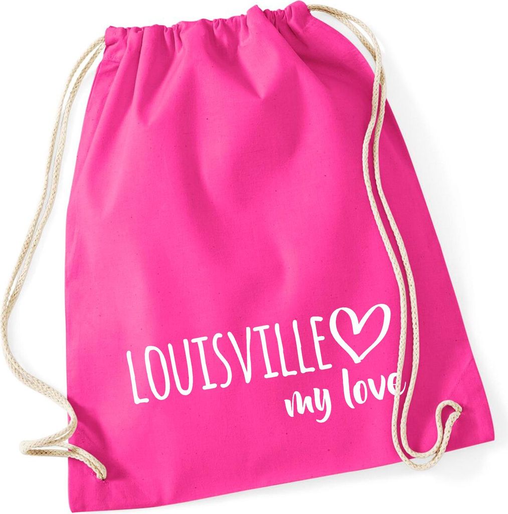 Huuraa Turnbeutel Louisville my love 12 Liter Fuchsia Baumwolle Rucksack Geschenkidee