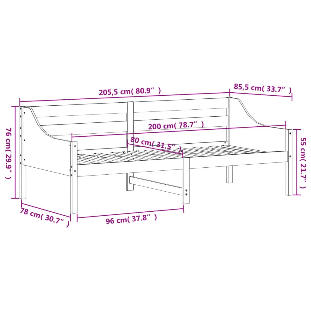 Lit de jour en pin massif blanc 80x200 cm - Structure de lit robuste