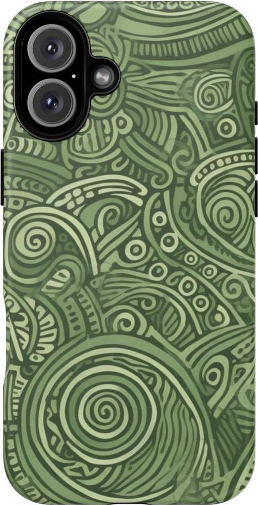 Abstraktes grünes Tribal-Doodle-Muster – Hülle Kompatibel mit iPhone 16 Plus