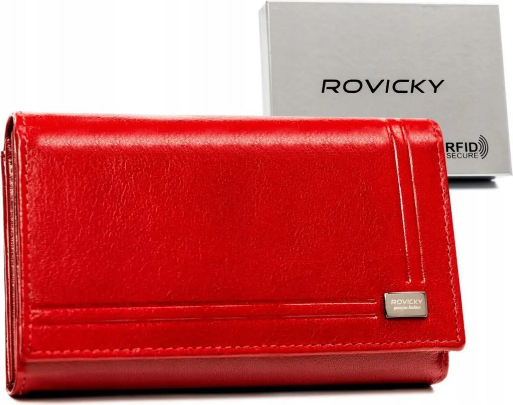 Rovicky | Portafoglio grande, con chiusura in pelle, da donna, in pelle naturale, rosso, 15x10 cm