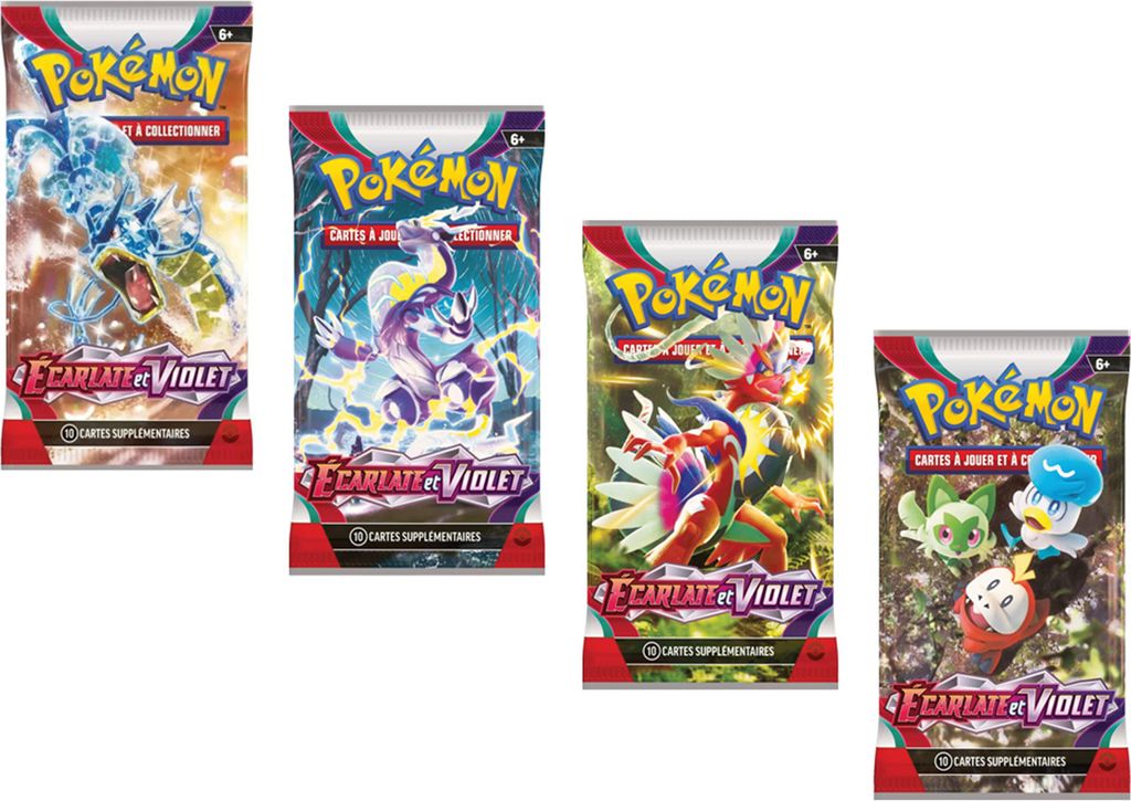 Pokemon, Sammelkartenspiele 4 Booster in Scharlachrot und Violett EV01 auf Französisch, Mehrfarbig