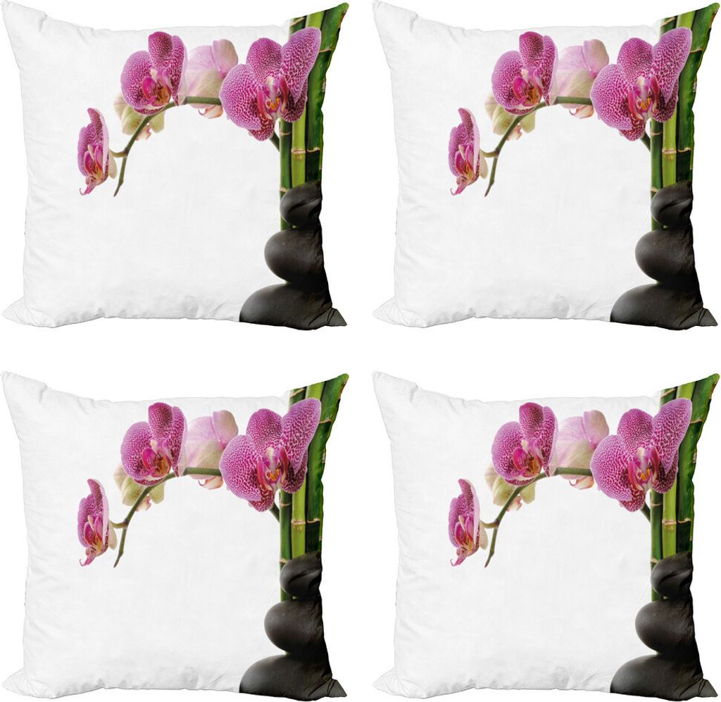 ABAKUHAUS Meditation Kissenbezug Set (4 Stück), Spa Yoga Chakra, Moderner Doppelseitiger Digitaldruck, 60 cm x 60 cm, Fuchsia, Grün, Grau