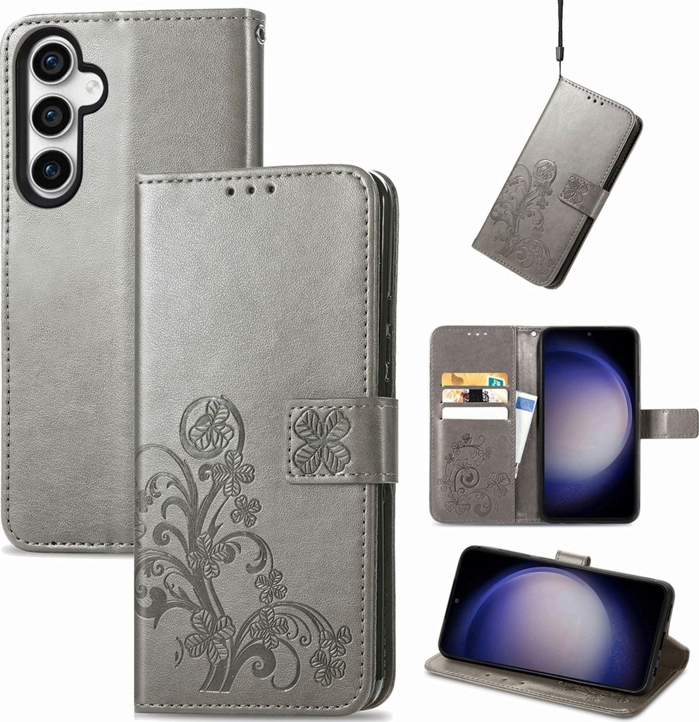 Mobigear Clover Samsung Galaxy S23 FE Hülle Klapphülle Geldbörse - Grau