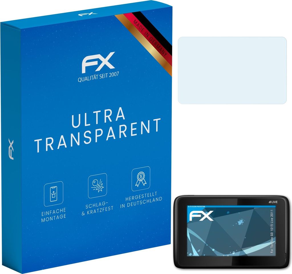 atFoliX FX-Clear 3x Schutzfolie kompatibel mit TomTom GO 1015 Live (2011) Displayschutzfolie