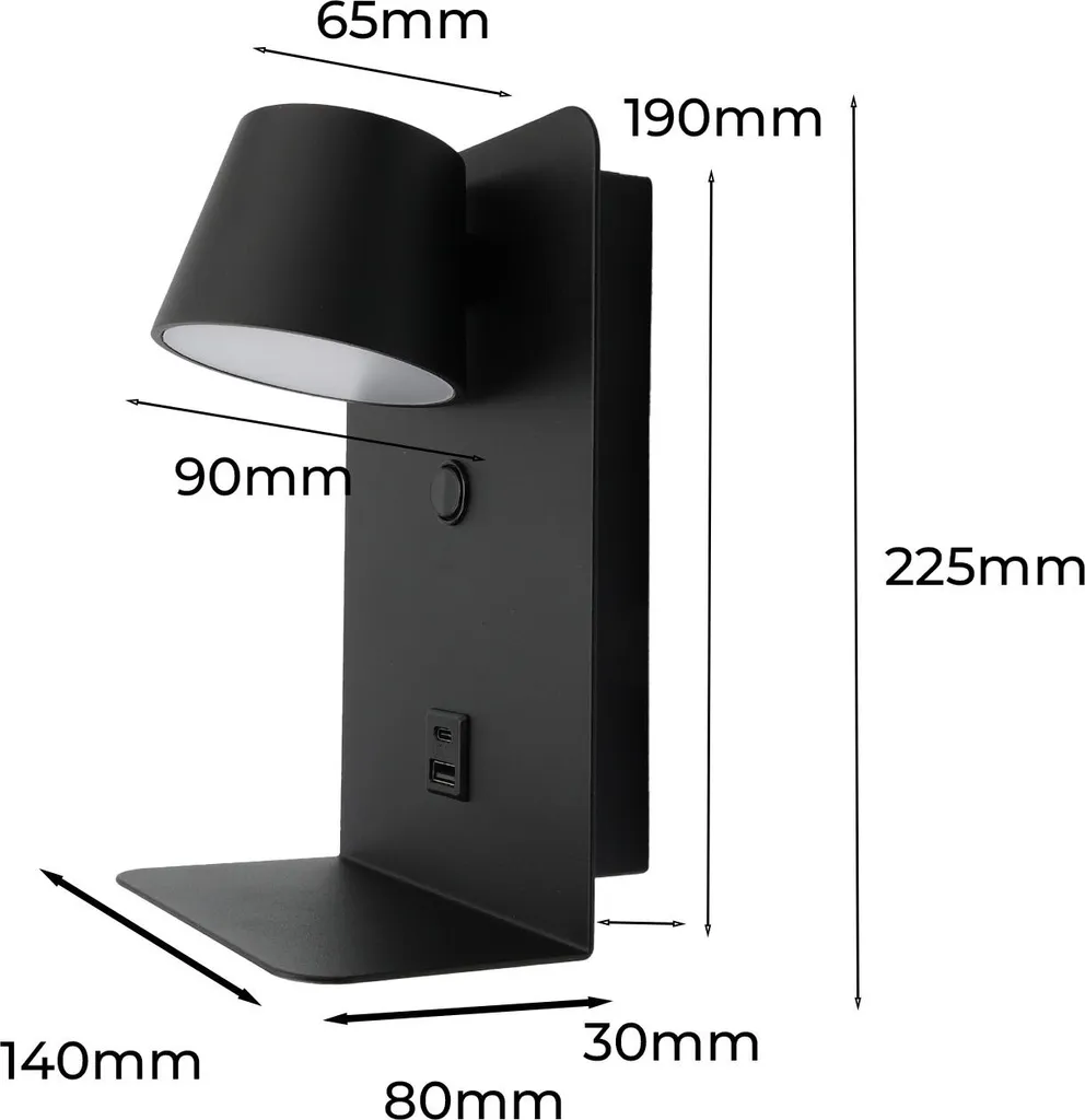 Applique murale LED ajustable 6W puces Osram avec chargeur USB et Type C