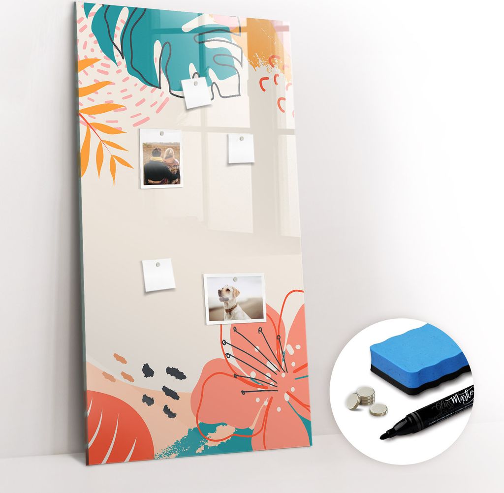 Magnetpinnwand Memoboard - Zubehörsatz - Schwarzer Marker + Schwamm + Magnete - 60 x 120 cm - Sommerblume