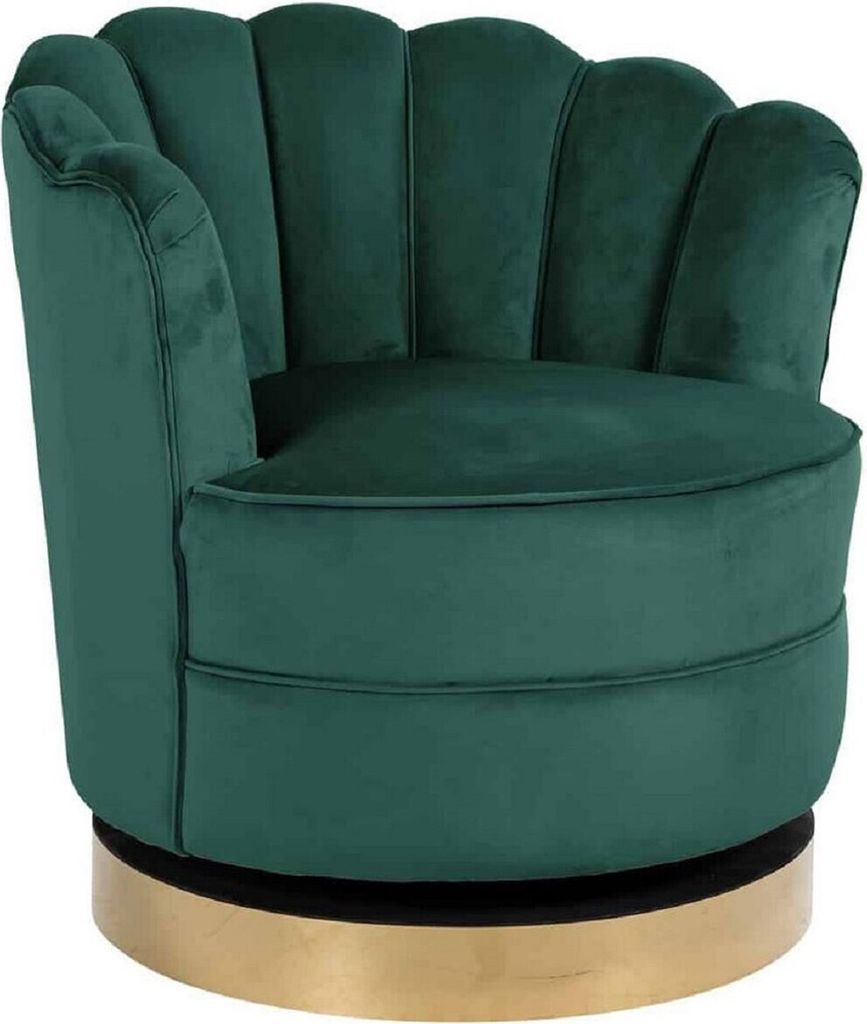 Casa Padrino Luxus Samt Drehsessel Grün / Gold 81,5 x 76 x H. 79 cm - Moderner Wohnzimmer Sessel - Luxus Wohnzimmer Möbel