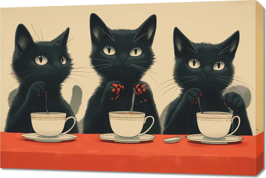 Tableau Déco Café des chats noirs 90x60 cm - Affiche murale rétro chic