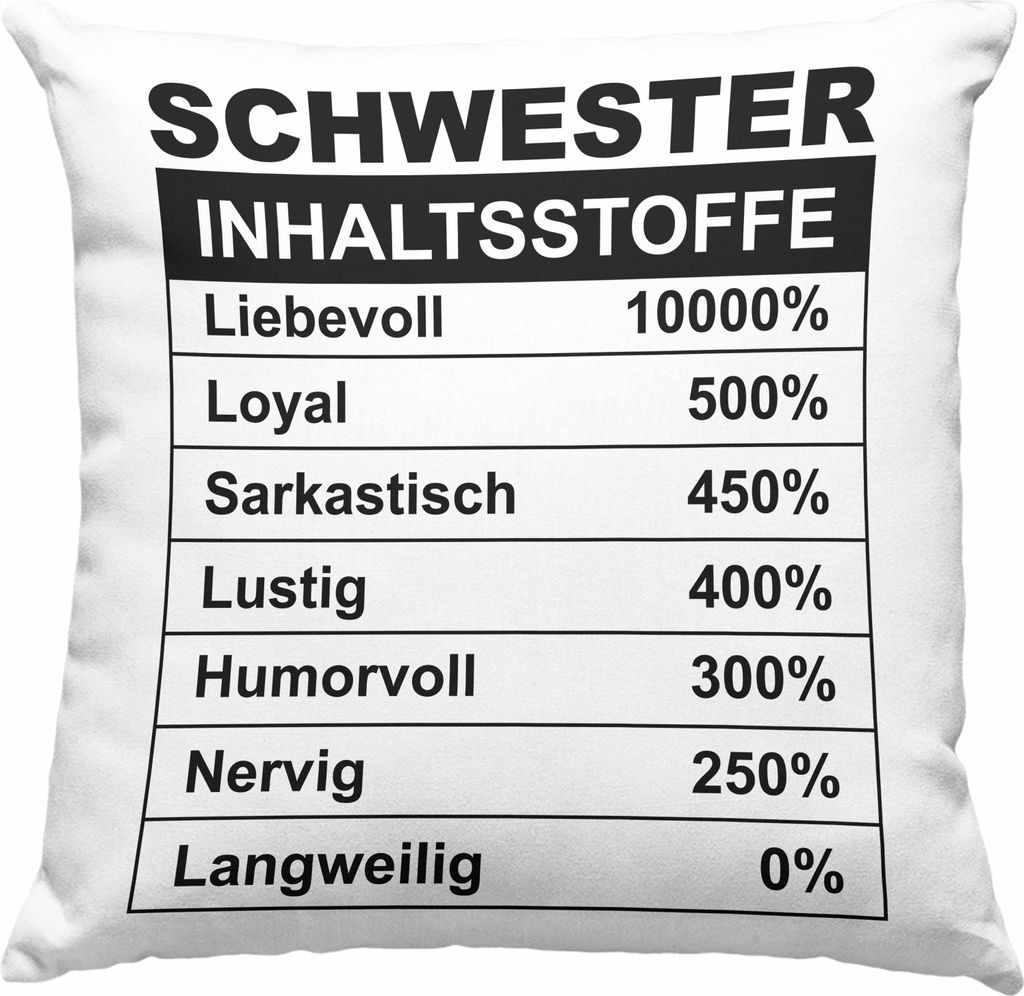 Trendation - Deko-Kissen mit Füllung 40x40 für Schwester Geschenk Spruch Sprüche Geschenkidee Beste Schwester Inhalsstoffe Geburtstag (Blau)