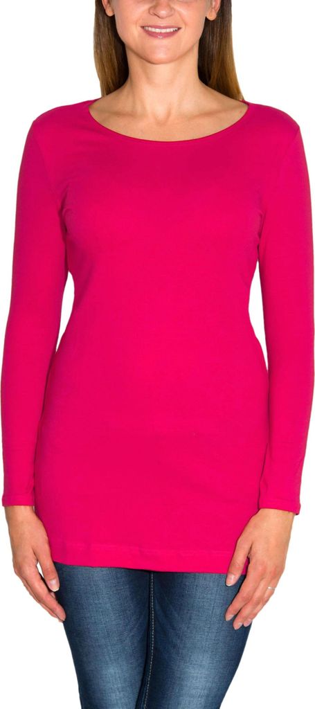 Alkato Damen Langarm Longshirt Langarmshirt Tunika Basic Shirt, Farbe: Amarant, Größe: XXL