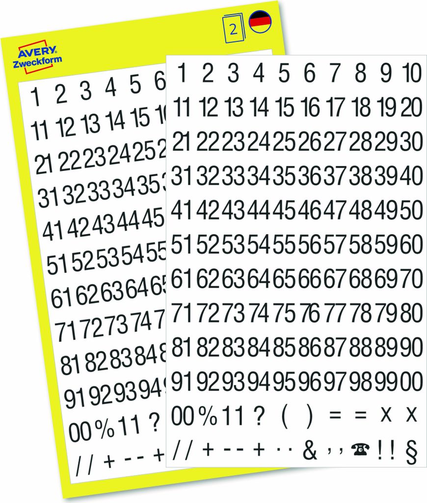 Avery Zweckform 3721, Zahlen-Etiketten, 85 x 160 mm, 250 Produktbild 