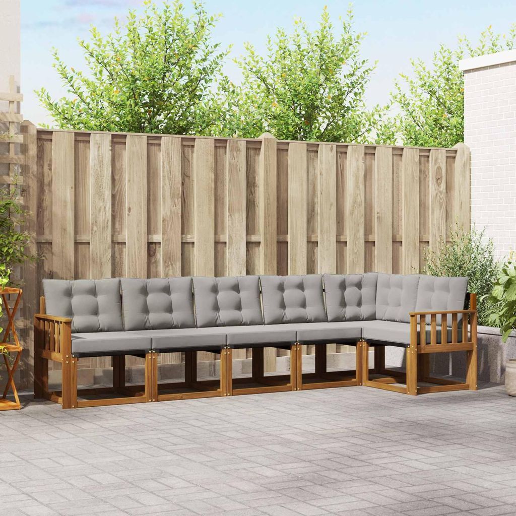 "Seasonal Sale"Outdoor-Sofagarnitur - CLORIS - Balkonmöbe/Sitzgruppe - mit Kissen 6 pcs - Moderne Design - Natürlich und Hellgrau - Gartensofas D...