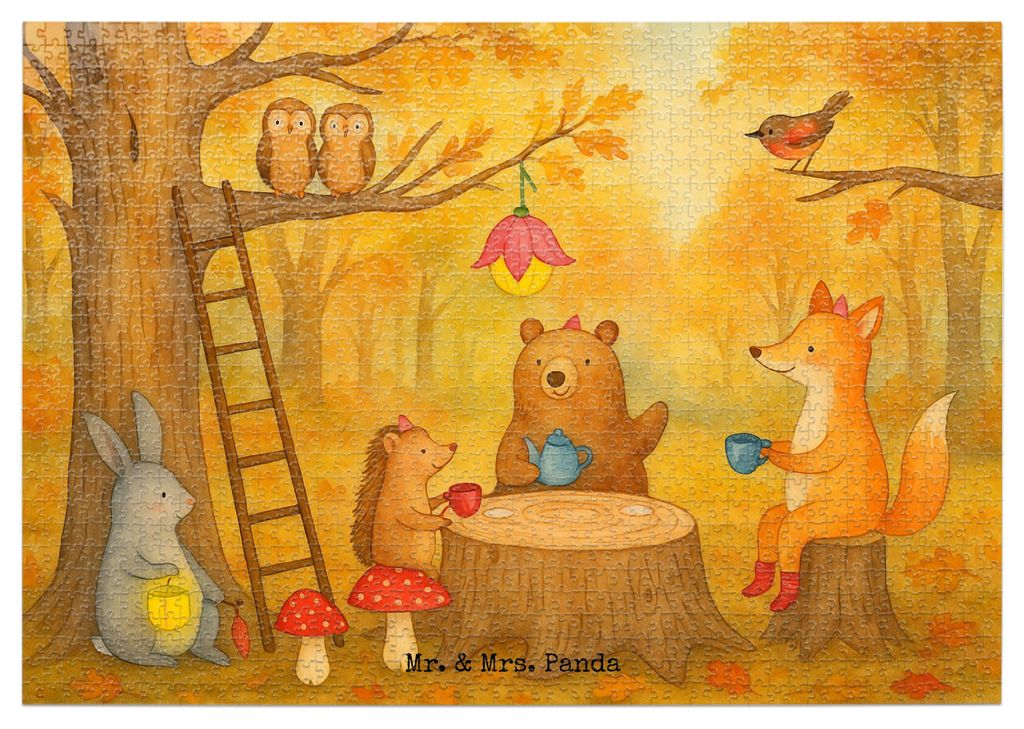 Mr. & Mrs. Panda Puzzle Waldtiere Picknick Design 1500 Teile - Weiß - Geschenk, 1000, Hase, Geduldspiel, Igel, Fuchs, Eichhörnchen, 2000, Wald, T...