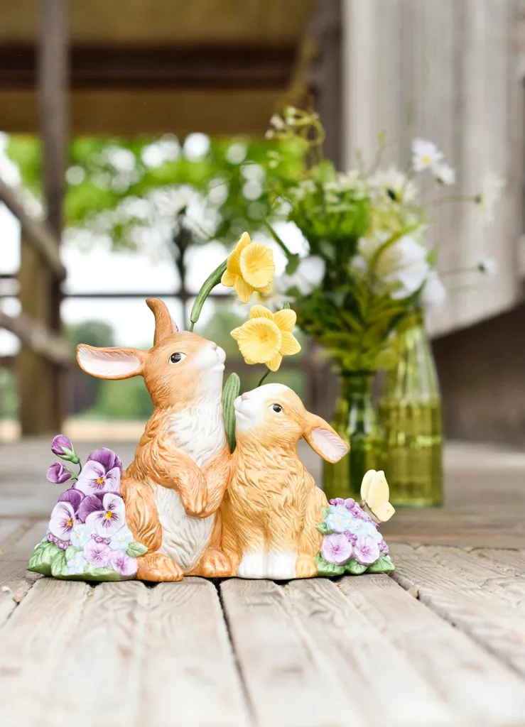 Statuette Couple de Lapins en Faïence Multicolore pour Décoration de Pâques - 17