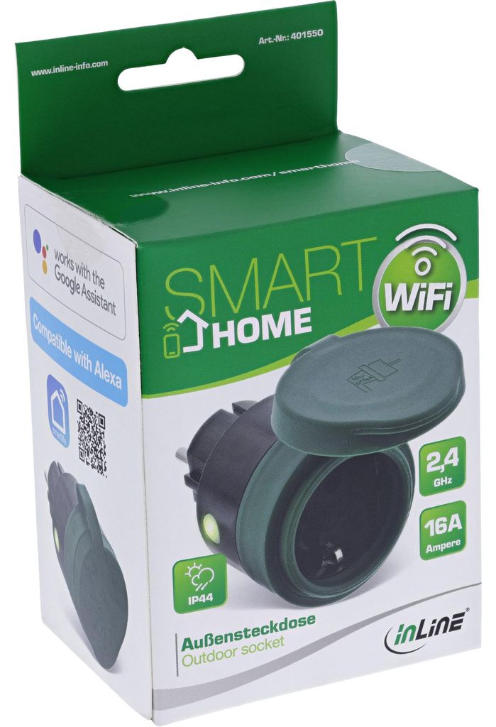 InLine SmartHome Steckdose Outdoor IP44, Draußen, Schwarz, Produktbild 