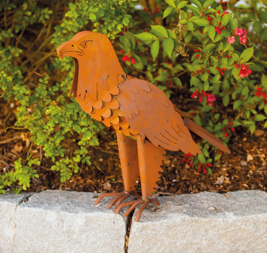 Gartenfigur Adler 3D 58cm Edelrost Gartendeko Wetterfest Rost Metall Rostfigur Terrasse Greifvogel Falke Metallfigur