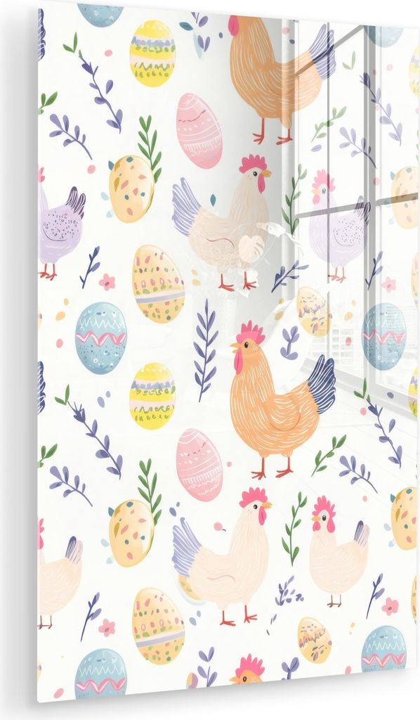 MuchoWow Glasbilder - Bilder auf Wandbild - Foto auf Glas Muster - Huhn - Ostereier 20x30 cm Wanddekoration aus Glas - Acrylglasbild - Acrylbilder ...