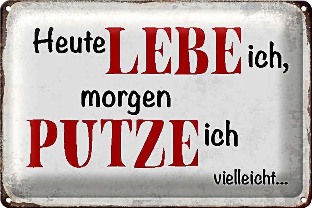 Blechschild Spruch 40x30cm heute lebe ich morgen putze ich