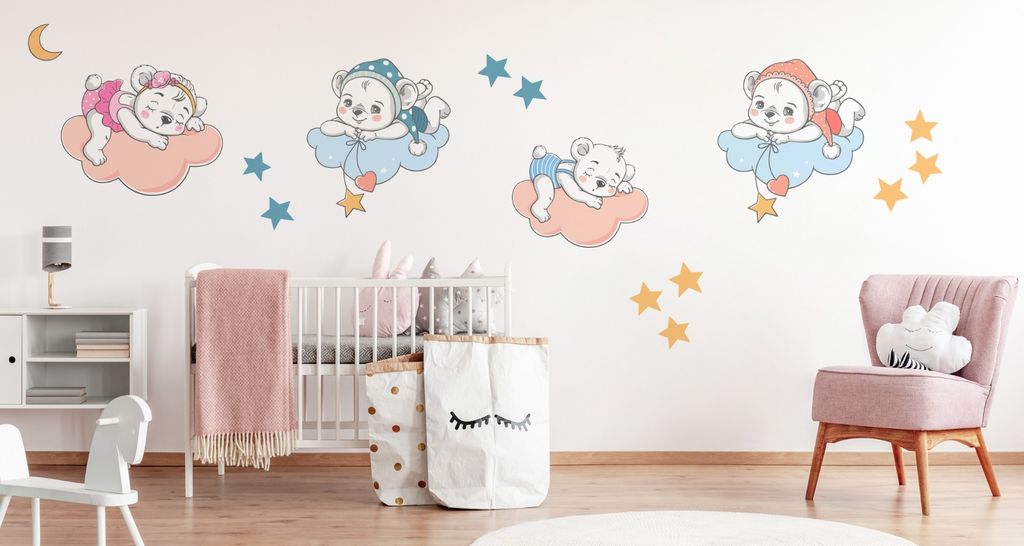 Muralo Wandsticker Schlafende Mrchen-Teddybren 50 x 100 cm Wandtattoo Wanddeko Aufkleber Set Kinderzimmer XXL