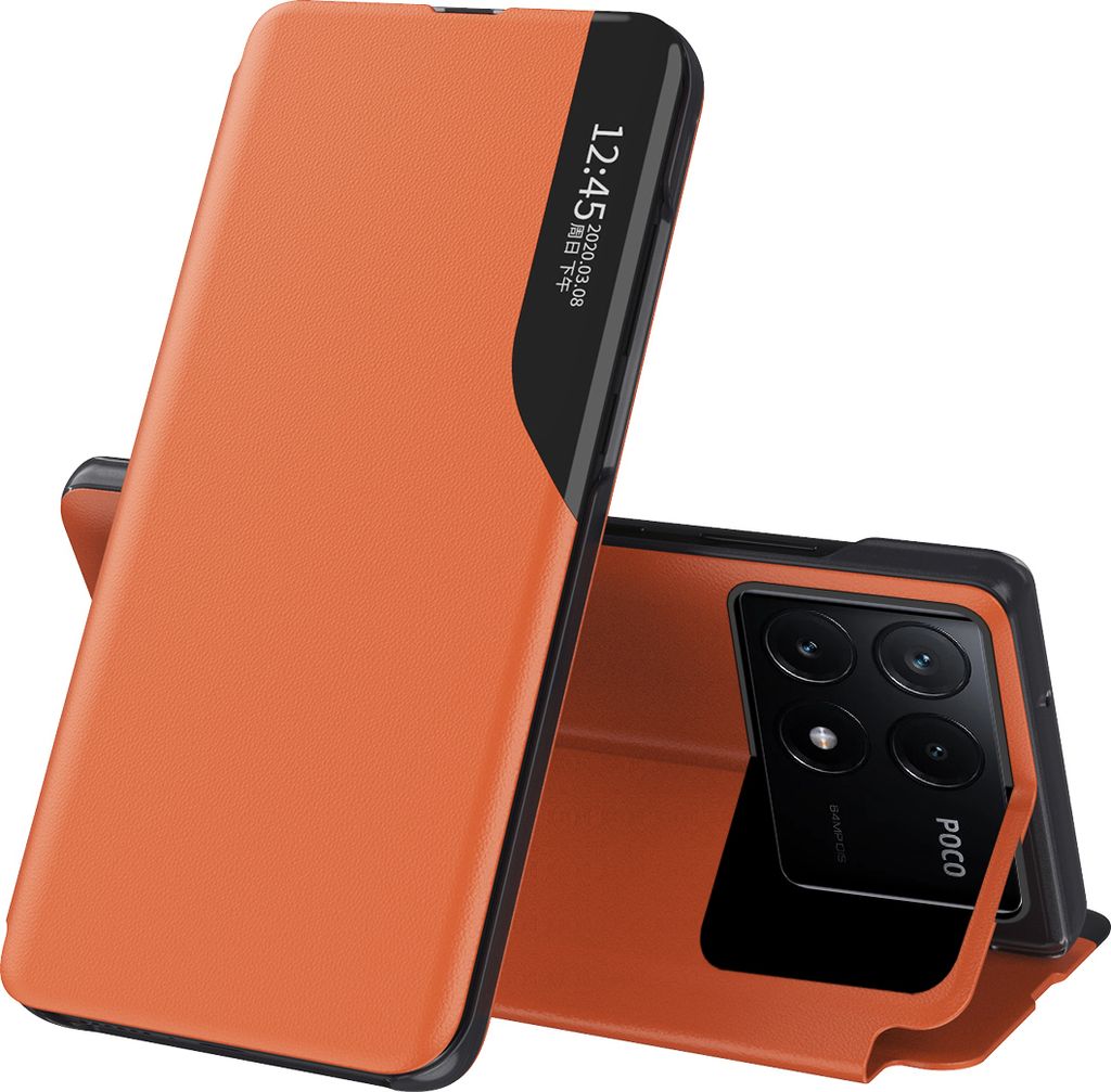 Dünn Flip Stand Cover Kunstleder Schutzhülle für Xiaomi Poco F6 Pro/Redmi K70/K70 Pro Orange