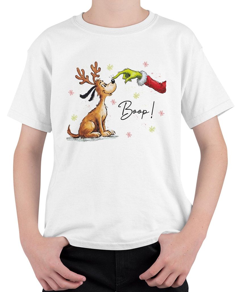 Boop Rentier Nase Grinch Hand Weihnachten lustig Geschenk Retro Uni Kinder T-Shirt, Weiß, 152