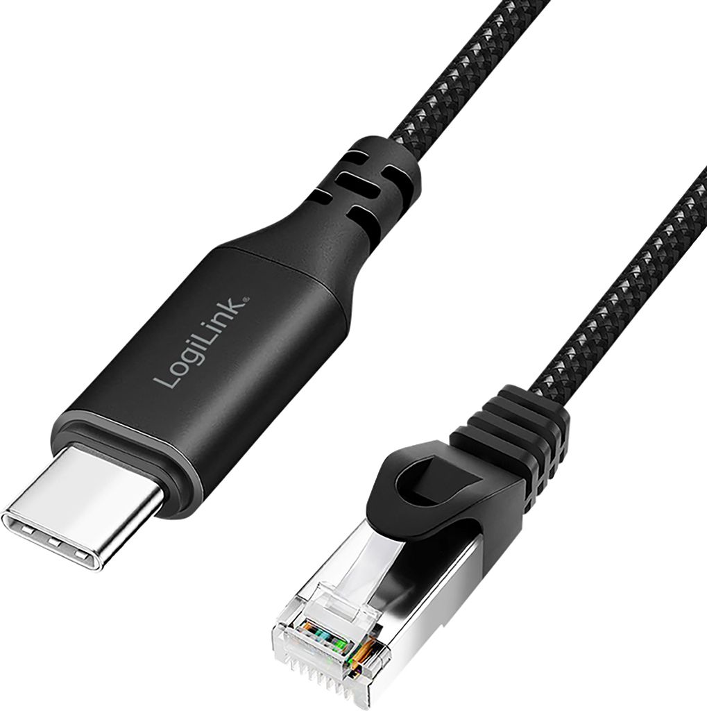 LogiLink USB 3.2 Ethernet-Kabel USB-C - RJ45 Stecker 2,0 m schwarz/grau