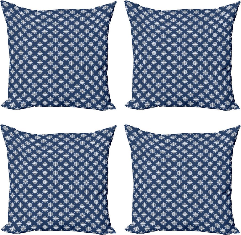 ABAKUHAUS Indigo Kissenbezug Set (4 Stück), Greek House Tile Themed, Moderner Doppelseitiger Digitaldruck, 60 cm x 60 cm, Marine-Blau und Weiß