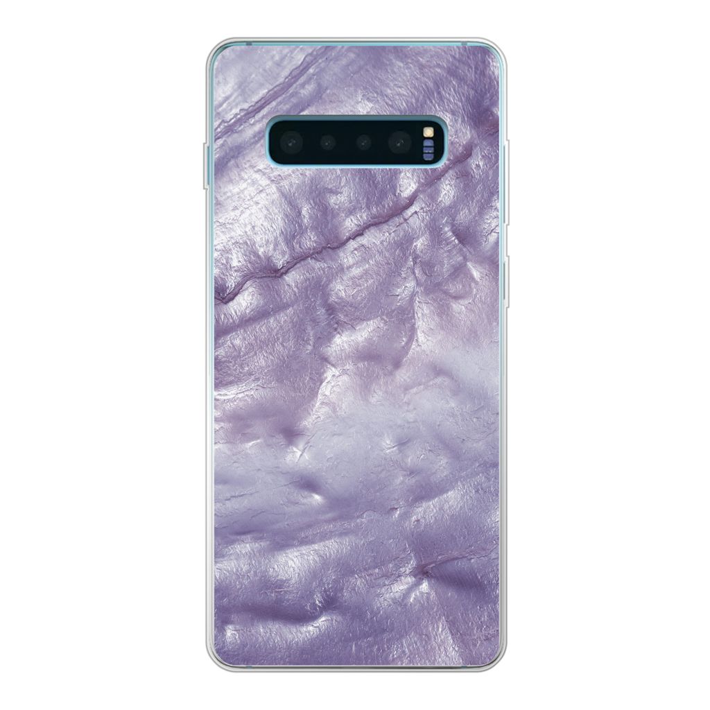 MuchoWow Handyhülle Schutzhülle Hülle für Samsung Galaxy S10 Plus Perlmutt - Naturstein - Violett Silikon Softcase Handy Hülle - Schutzhülle