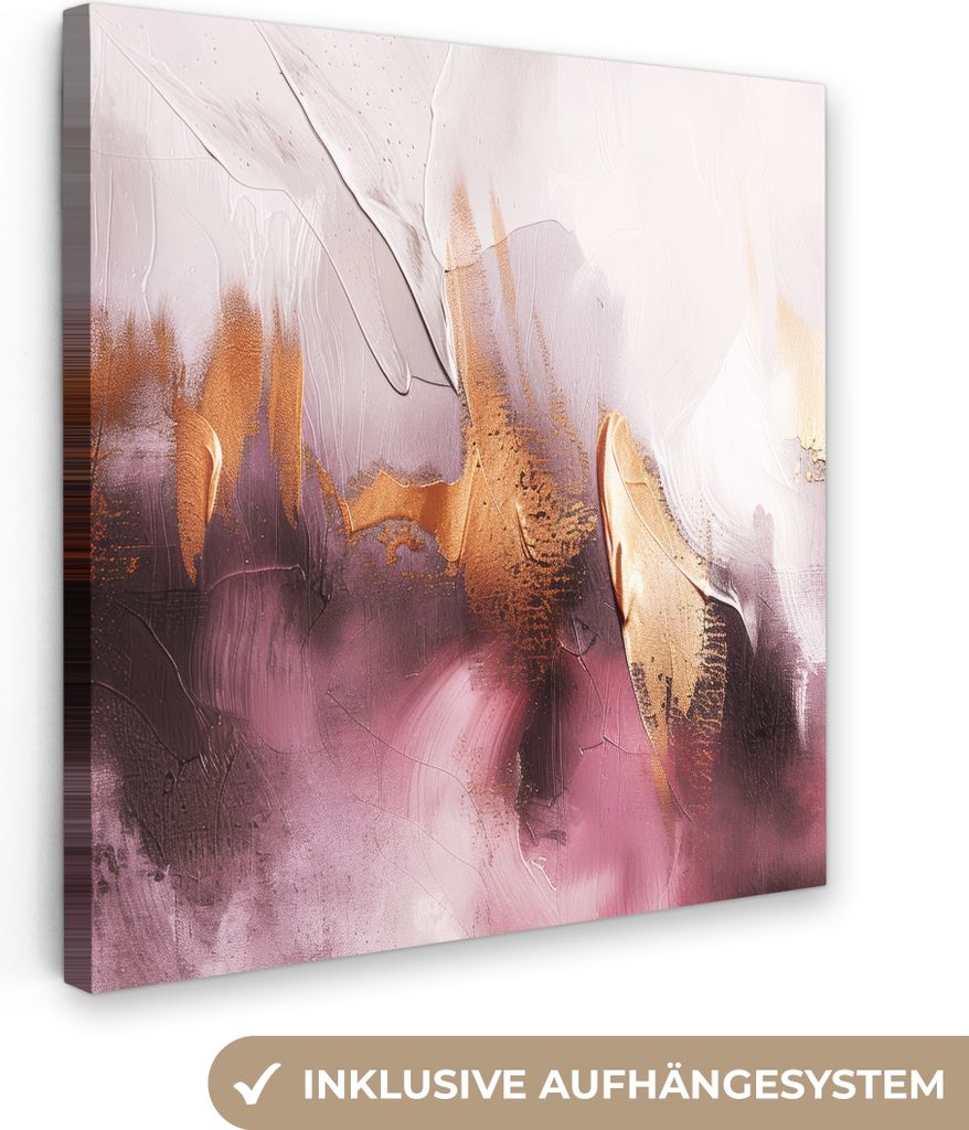 MuchoWow - Leinwandbilder - Lila - Abstrakt - Farbe - Gold, Wandbild, Wanddeko Bilder Wohnzimmer, 50x50 cm