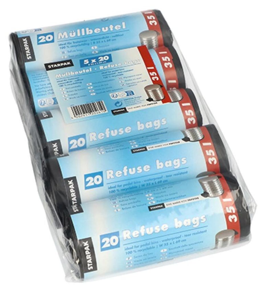 100 Müllbeutel, HDPE 35 l 69 cm x 55 cm schwarz Produktbild 