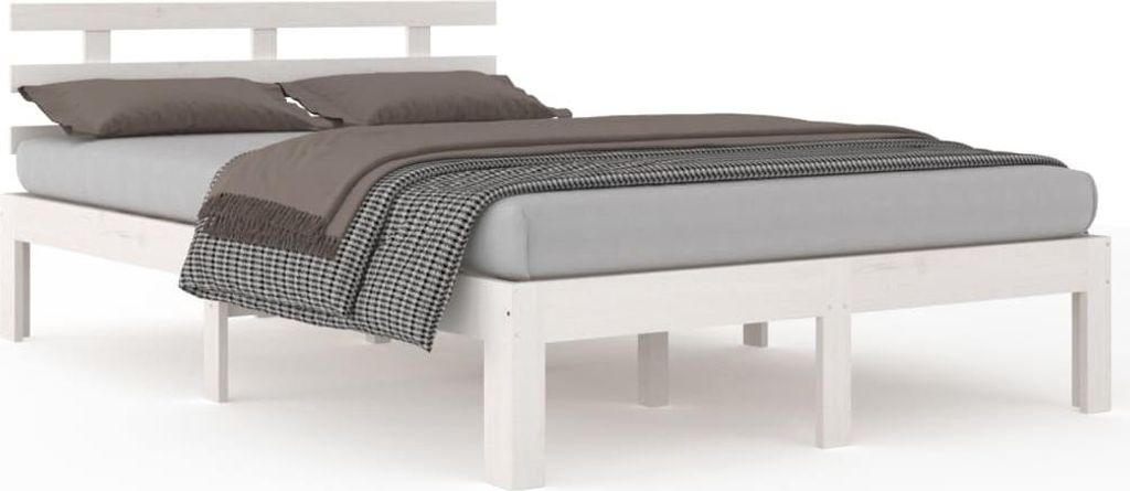 vidaXL Massivholzbett Weiß 135x190 cm
