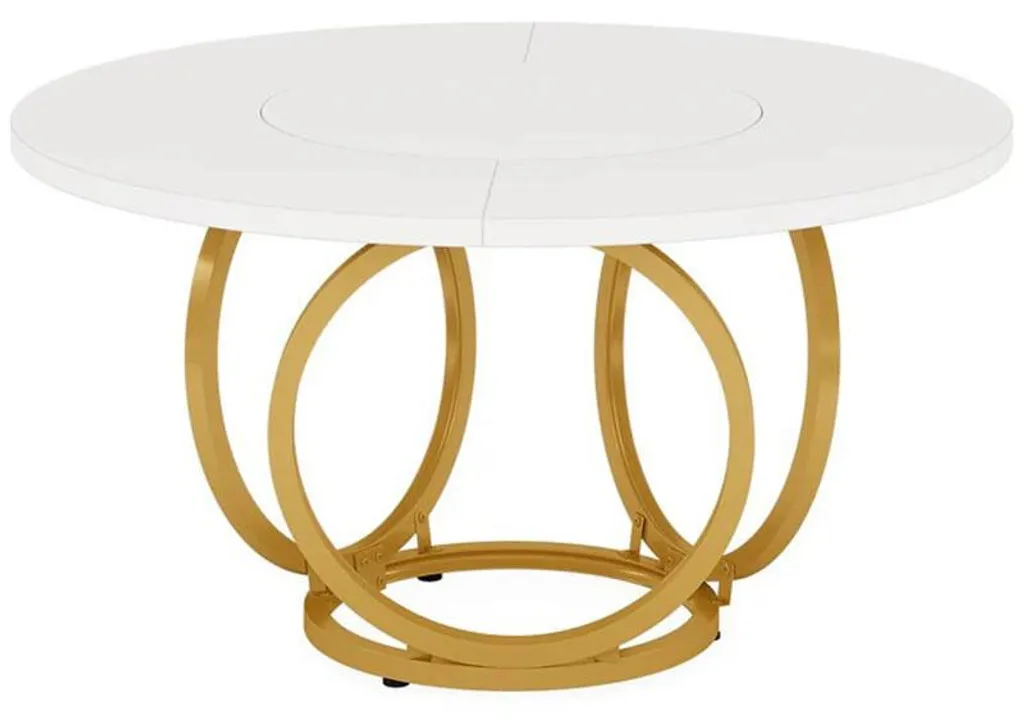 Table Ronde Gain de Place 122cm Blanche et Dorée pour Petits Espaces