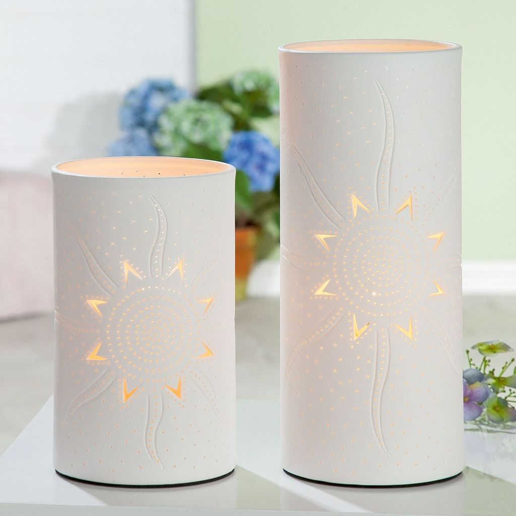 Gilde Lampe Zylinder "Sonne" weiß Fassung E14, max. 40 Watt, 220-240V H: 20 cm B: 12 cm T: 12cm 32282